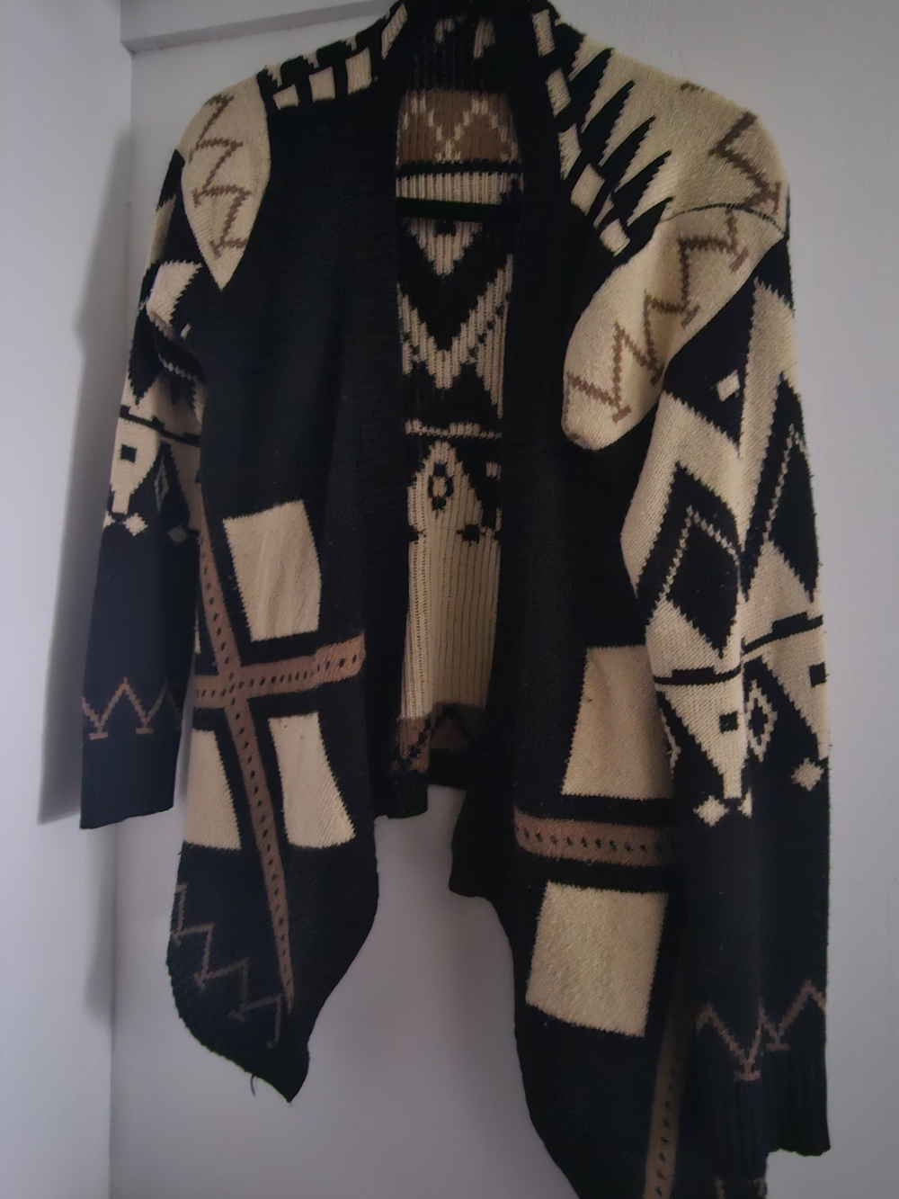 Issue New York Black, Cream & Brown Aztec Open-Front Cardigan